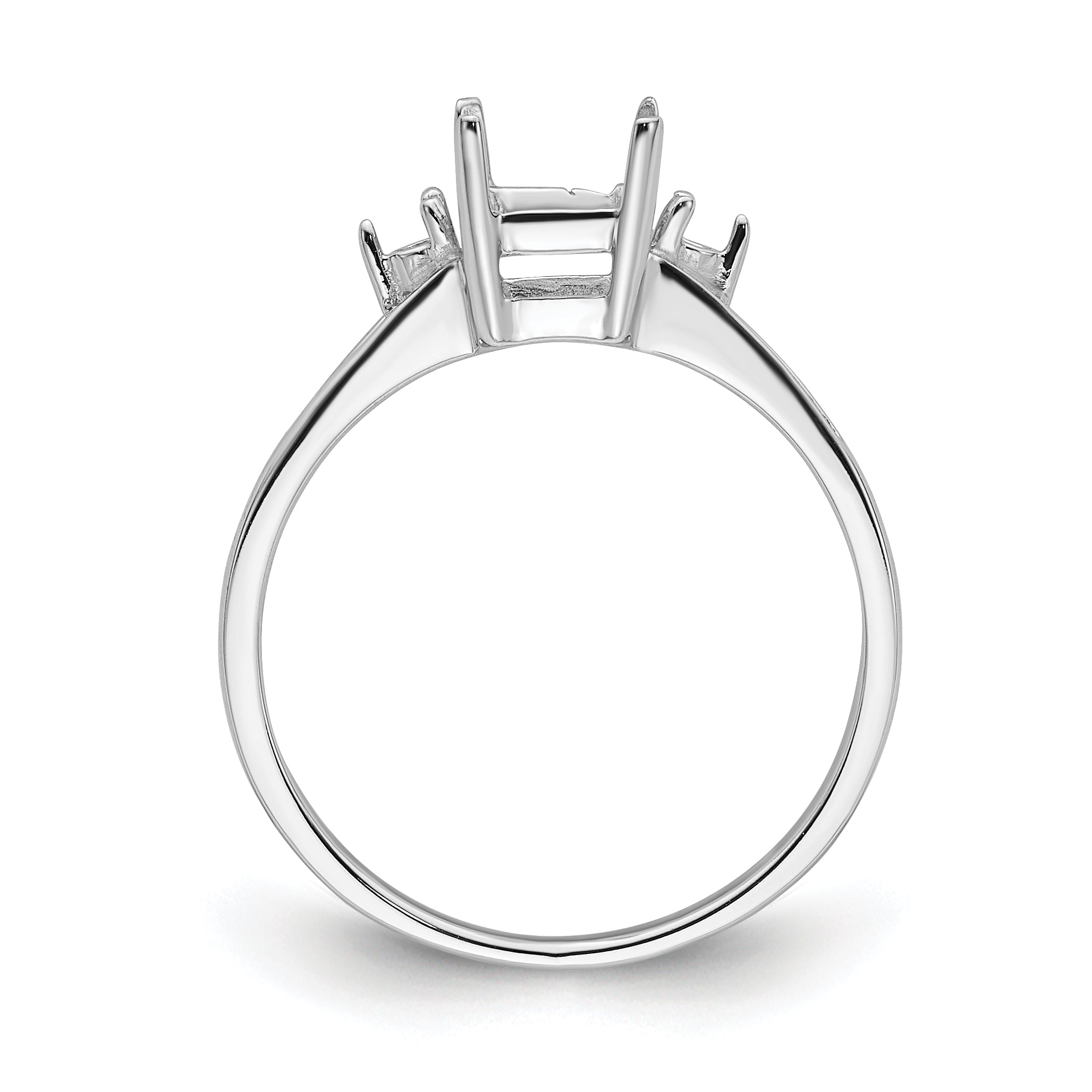 14k White Gold Diamond/7x5mm Emerald-cut Gemstone Ring Mounting (No Stone Included)