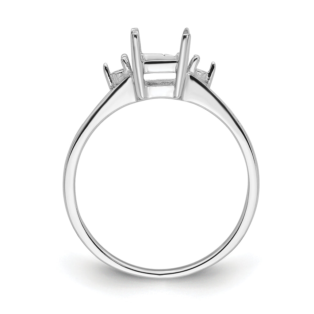 14k White Gold Diamond/7x5mm Emerald-cut Gemstone Ring Mounting (No Stone Included)
