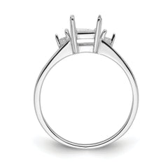 14k White Gold Diamond/7x5mm Emerald-cut Gemstone Ring Mounting (No Stone Included)
