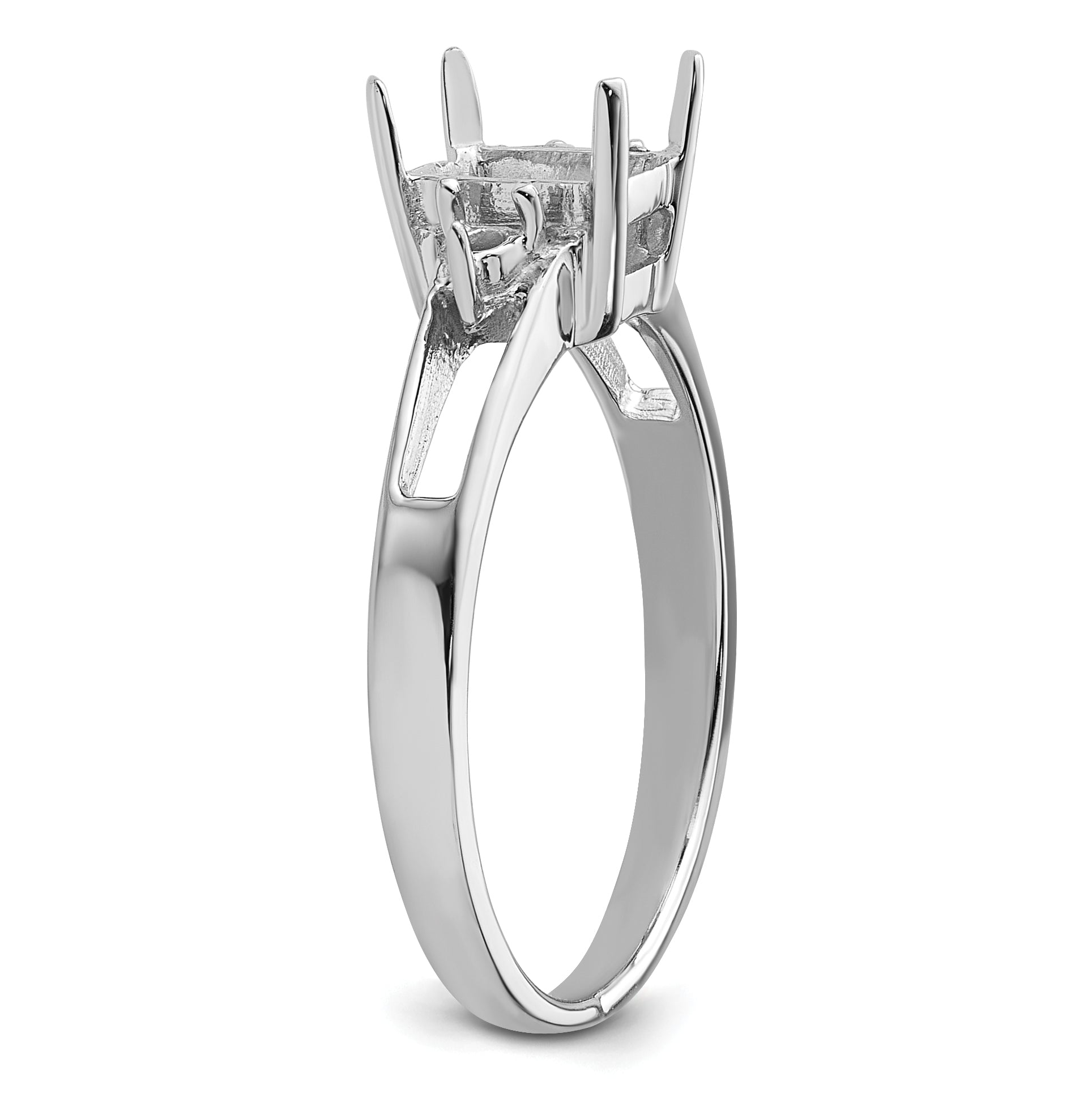 14k White Gold Diamond/7x5mm Emerald-cut Gemstone Ring Mounting (No Stone Included)