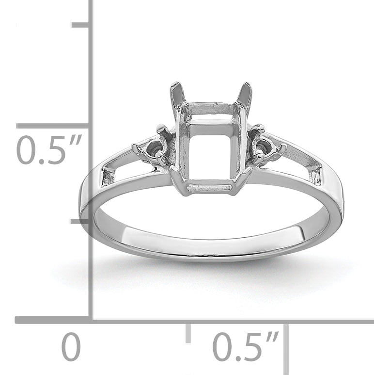 14k White Gold Diamond/7x5mm Emerald-cut Gemstone Ring Mounting (No Stone Included)