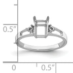14k White Gold Diamond/7x5mm Emerald-cut Gemstone Ring Mounting (No Stone Included)