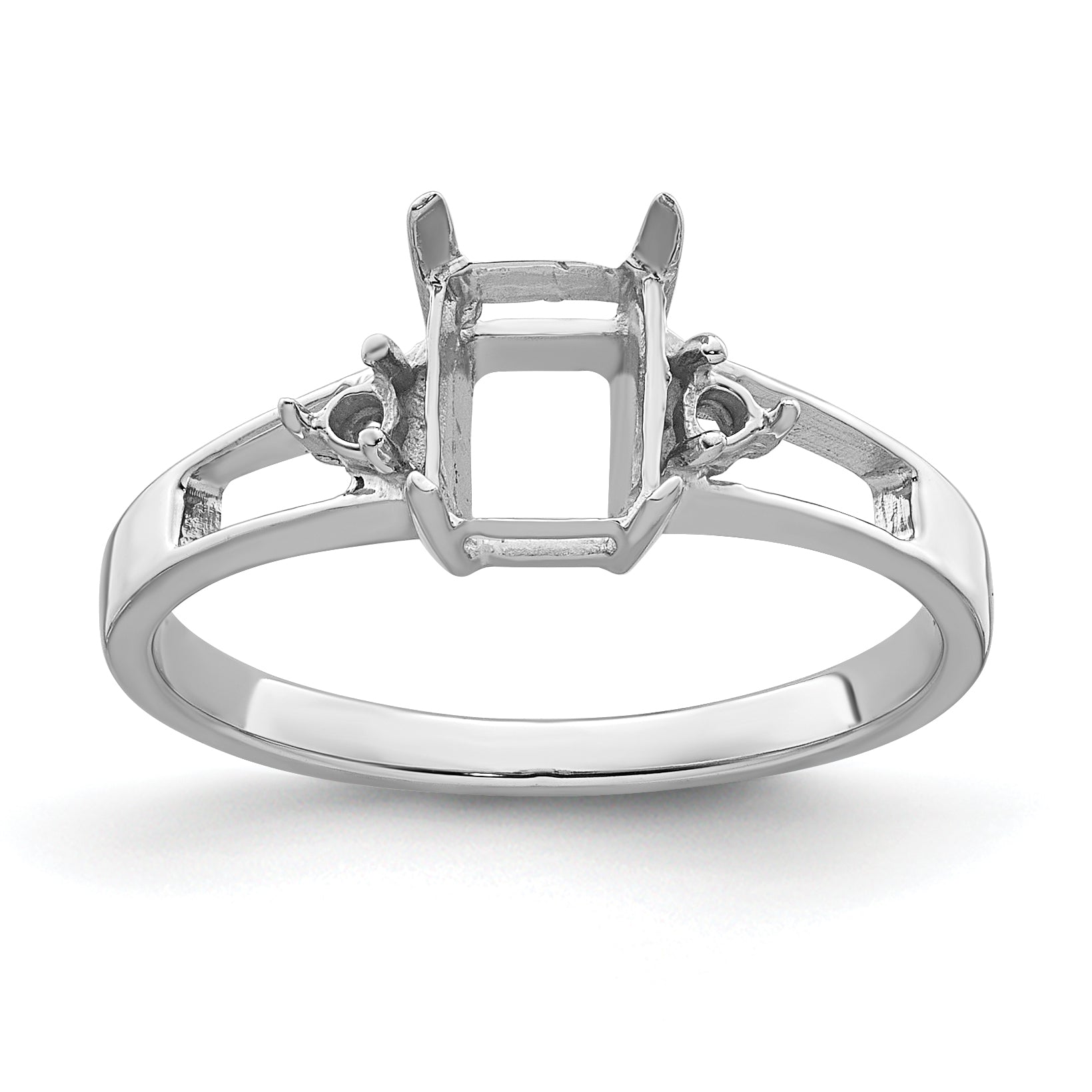 14k White Gold Diamond/7x5mm Emerald-cut Gemstone Ring Mounting Main image