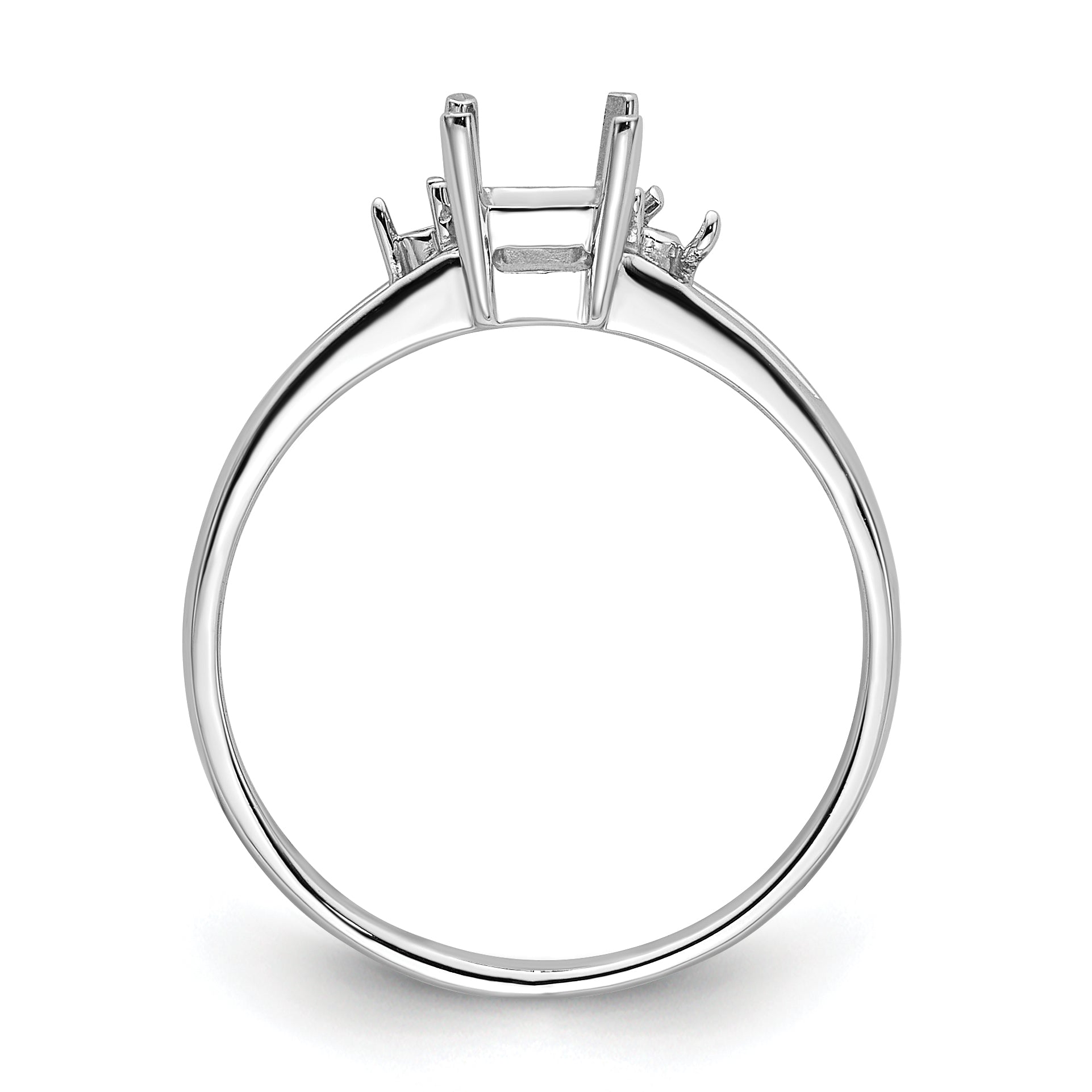 14k White Gold Diamond/6x4mm Emerald-cut Gemstone Ring Mounting (No Stone Included)