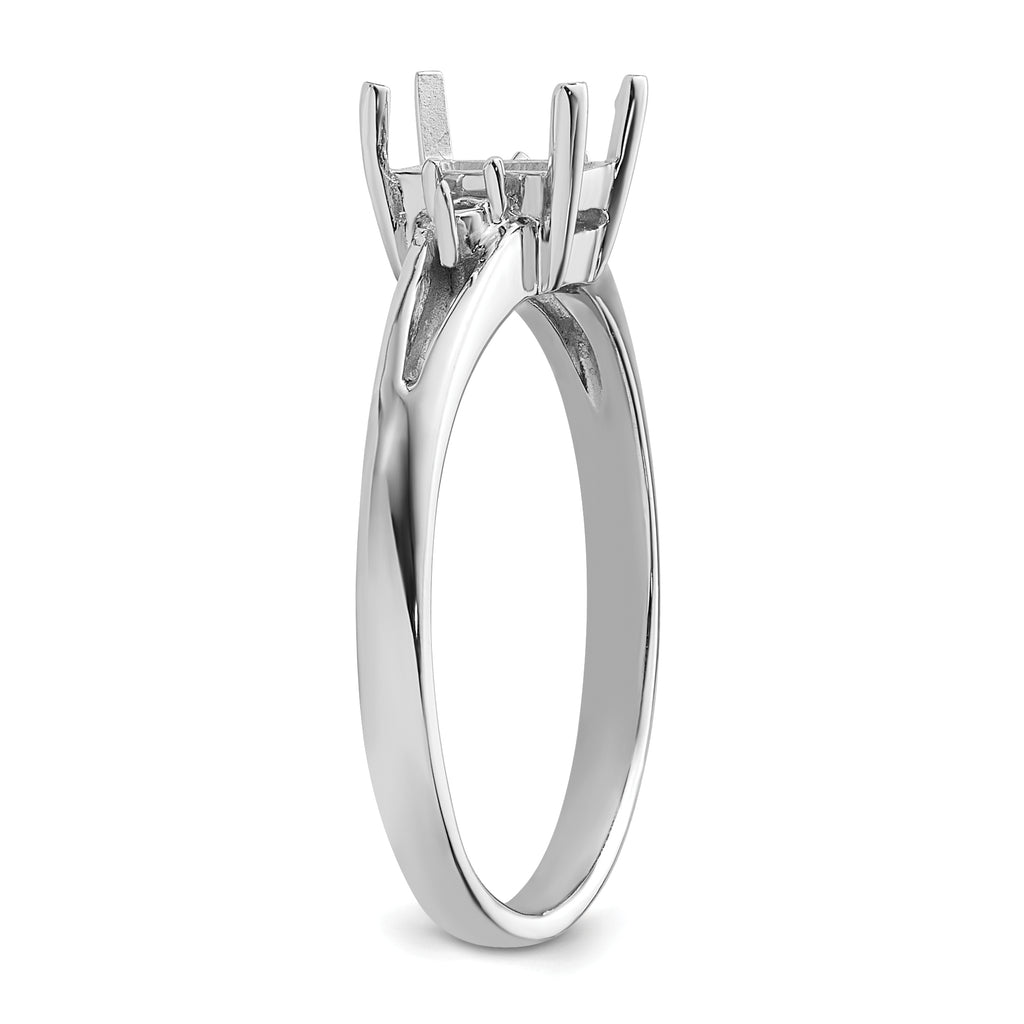 14k White Gold Diamond/6x4mm Emerald-cut Gemstone Ring Mounting (No Stone Included)