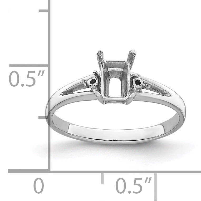 14k White Gold Diamond/6x4mm Emerald-cut Gemstone Ring Mounting (No Stone Included)