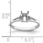 14k White Gold Diamond/6x4mm Emerald-cut Gemstone Ring Mounting (No Stone Included)