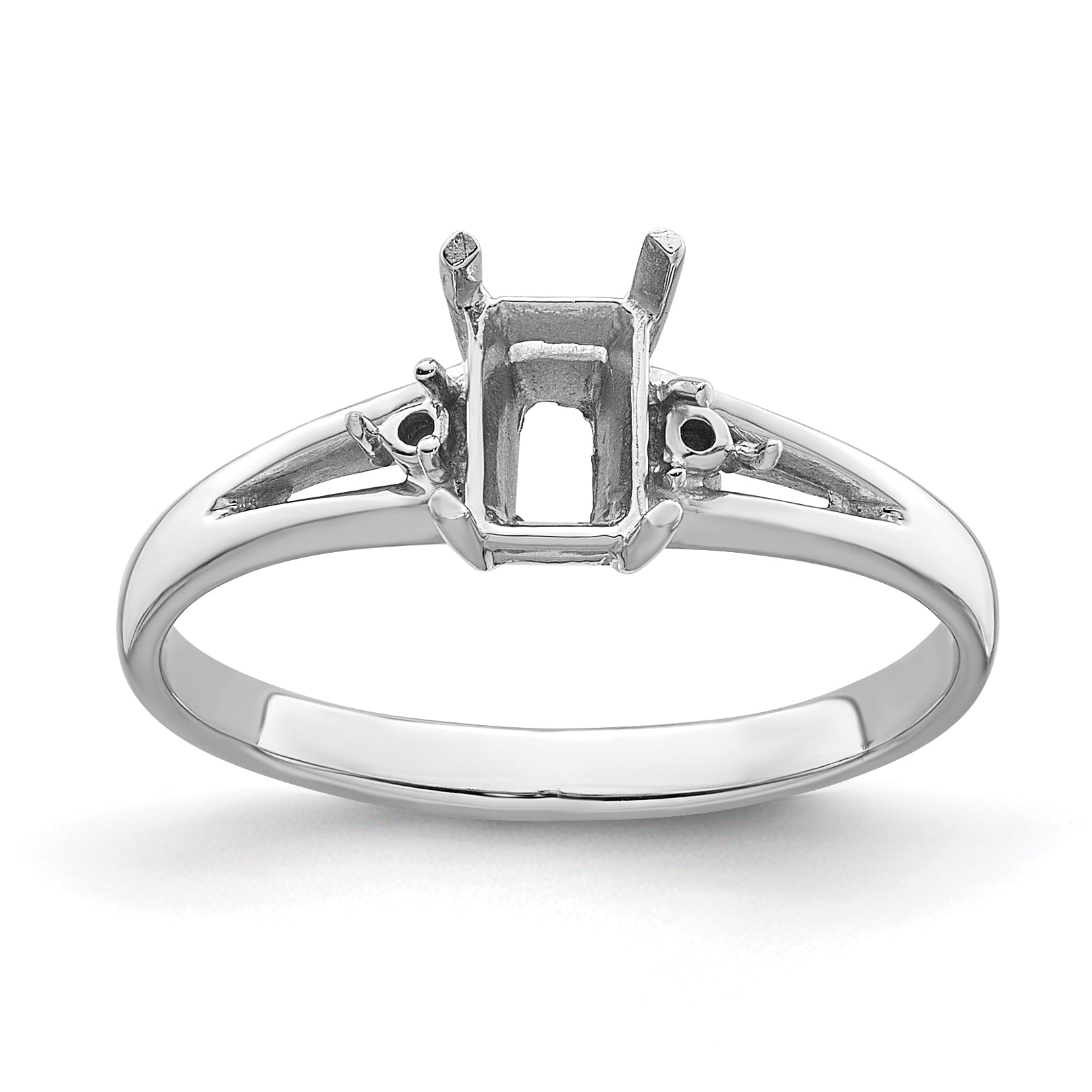 14k White Gold Diamond/6x4mm Emerald-cut Gemstone Ring Mounting Main image
