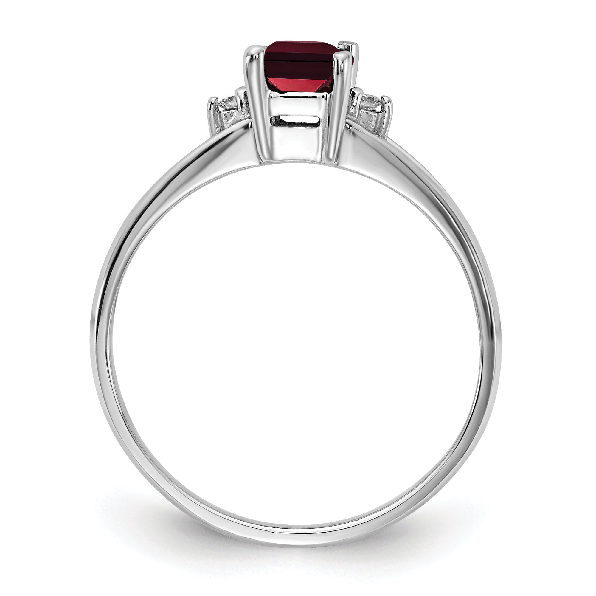 14k White Gold 6x4mm Emerald Cut Garnet AA Diamond ring Secondary image