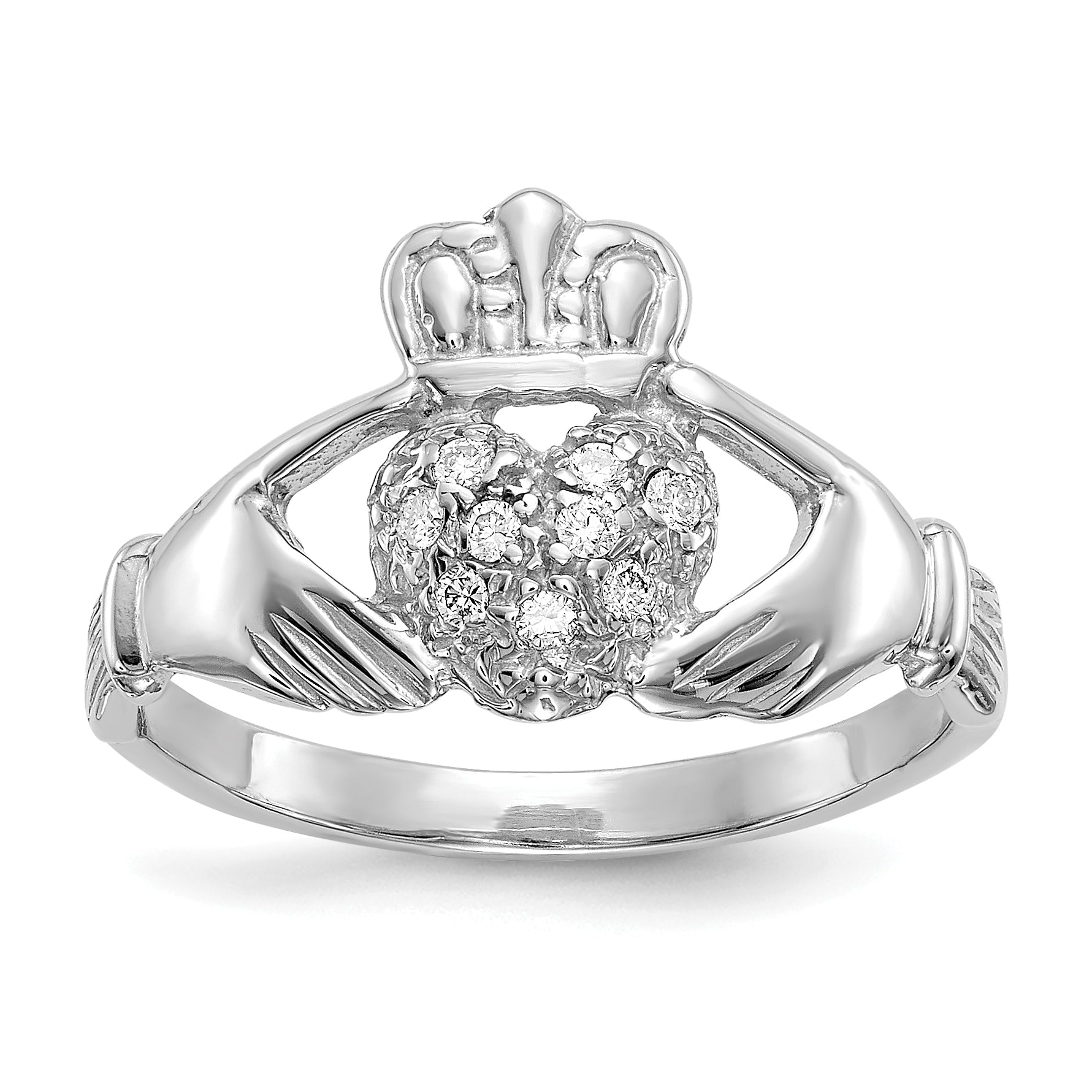 14k White Gold 1/10ct AA Diamond Claddagh Ring Main image