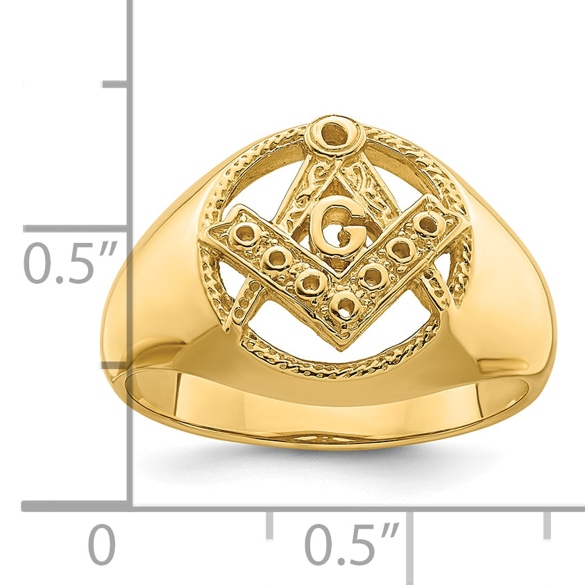 14k Men's Polished and Textured Masonic Ring Mounting (No Stone Included)