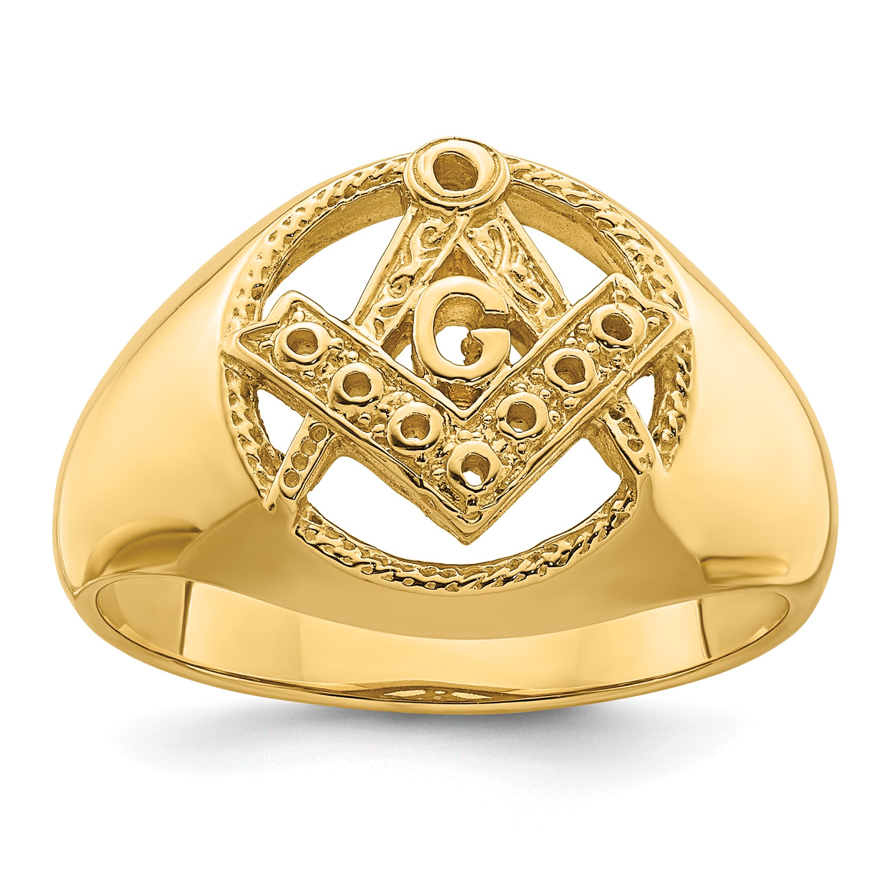 14k Men's Polished and Textured Masonic Ring Mounting Main image
