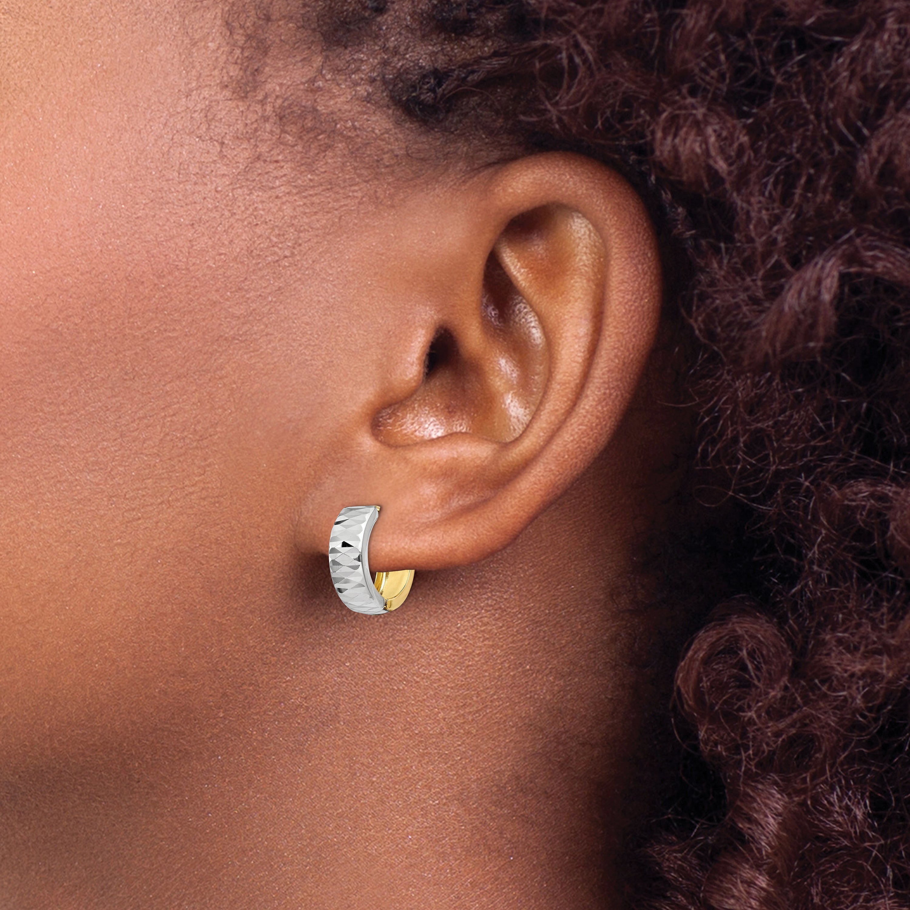 14k Two-tone Textured Hoop Earrings