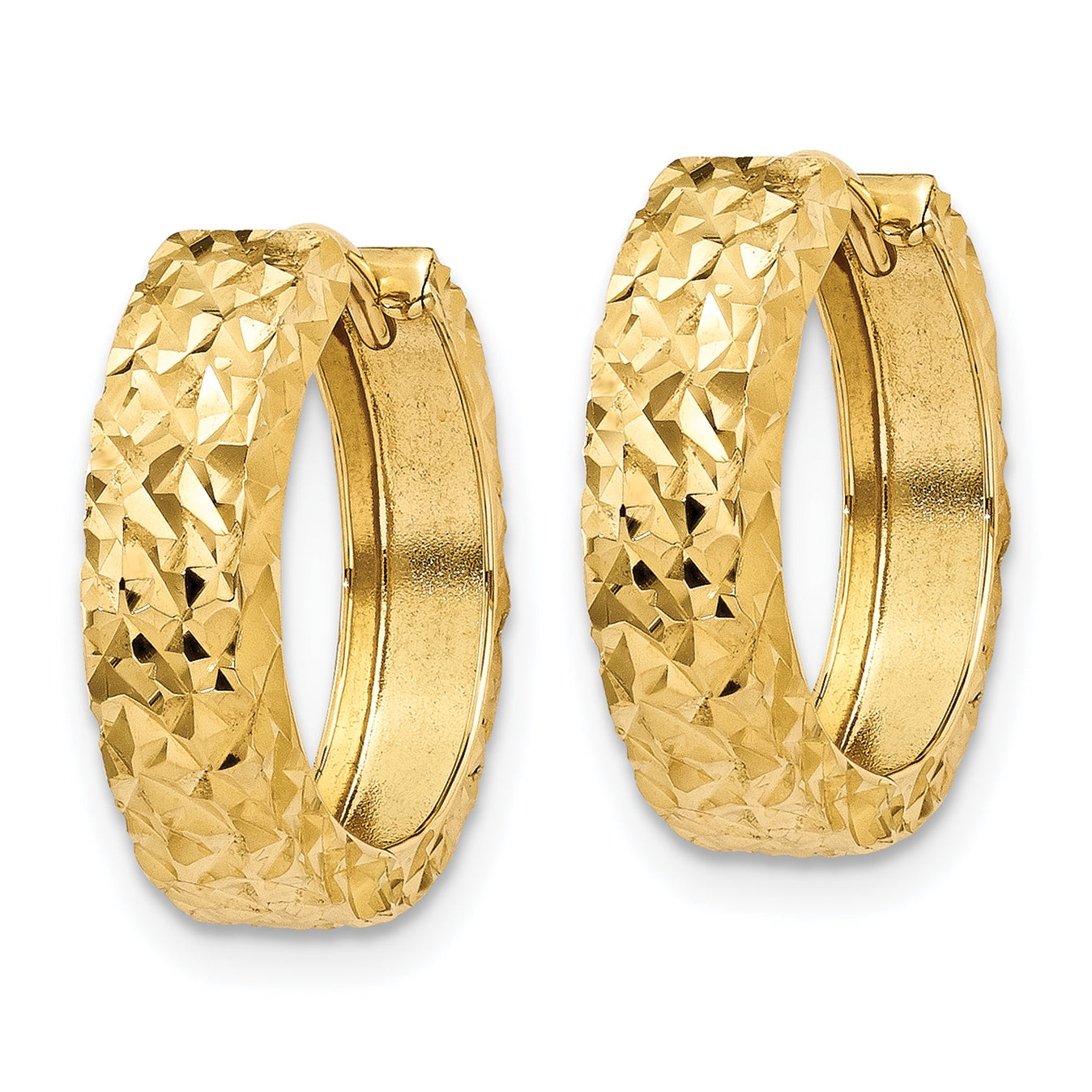 14k Diamond-cut Hinged Hoop Earrings Secondary image