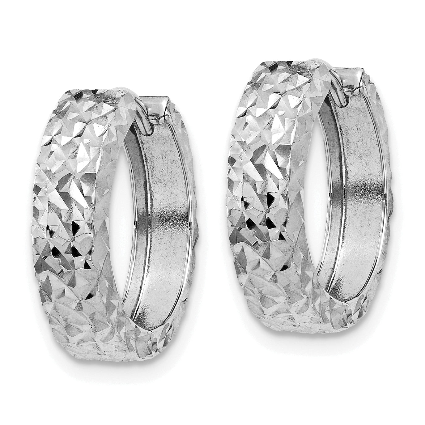 14k White Gold Diamond-cut Hinged Hoop Earrings