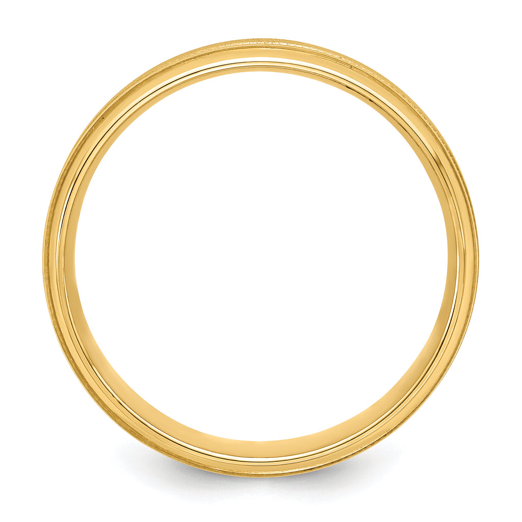14k Yellow Gold 6mm Heavyweight Comfort Fit Brushed Satin/Polished Milgrain Grooved Edge Wedding Band Size 7