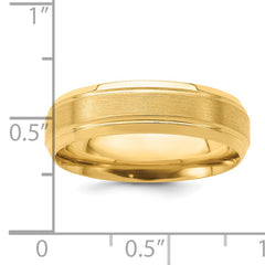 14k Yellow Gold 6mm Heavyweight Comfort Fit Brushed Satin/Polished Line Edge Wedding Band Size 7