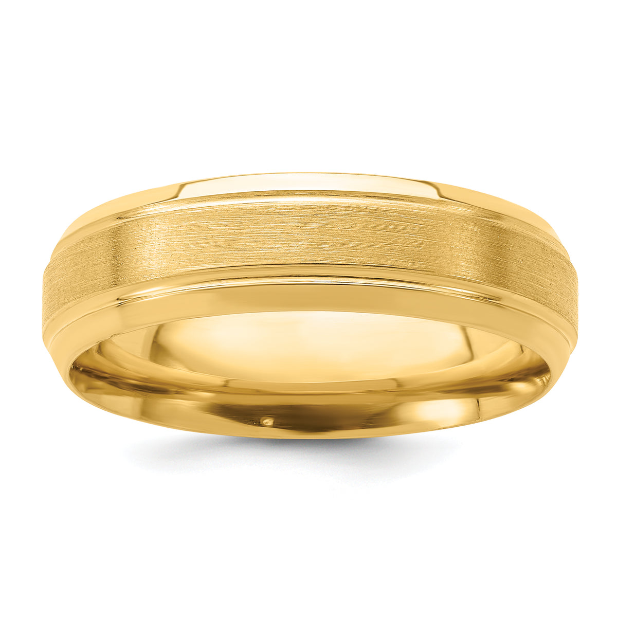 14k Yellow Gold 6mm Standard Weight Comfort Fit Brushed Satin/Polished Line Edge Wedding Band Size 13.5