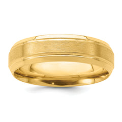 14k Yellow Gold 6mm Standard Weight Comfort Fit Brushed Satin/Polished Line Edge Wedding Band Size 13.5