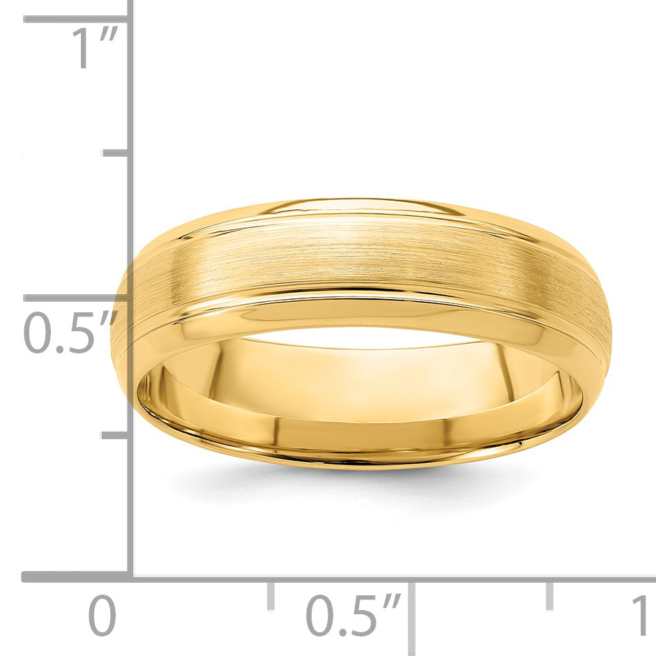 14k Yellow Gold 6mm Heavyweight Comfort Fit Brushed Satin Line Edge Wedding Band Size 7