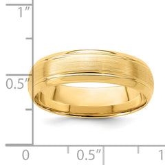 14k Yellow Gold 6mm Heavyweight Comfort Fit Brushed Satin Line Edge Wedding Band Size 7