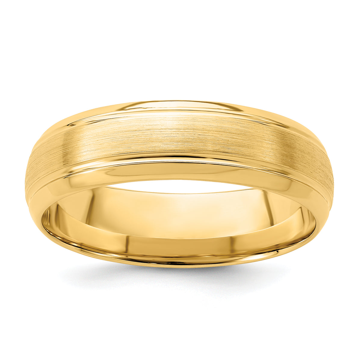 14k Yellow Gold 6mm Standard Weight Comfort Fit Brushed Satin Line Edge Wedding Band Size 13.5