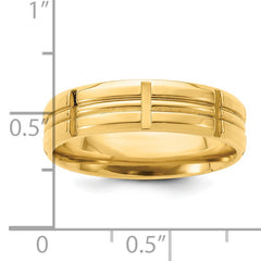14k Yellow Gold 6mm Heavyweight Comfort Fit Brushed Satin Grooved with Vertical Lines Wedding Band Size 7
