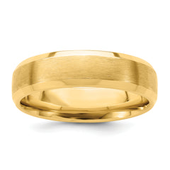 14k Yellow Gold 6mm Standard Weight Comfort Fit Brushed Satin with Polished Beveled Edge Wedding Band Size 13.5