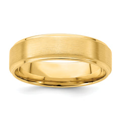 14k Yellow Gold 6mm Standard Weight Comfort Fit Brushed Satin/Polished Stepped Edge Wedding Band Size 13.5