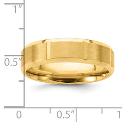 14k Yellow Gold 6mm Heavyweight Comfort Fit Brushed/Polished Beveled Edge with Vertical Lines Wedding Band Size 7