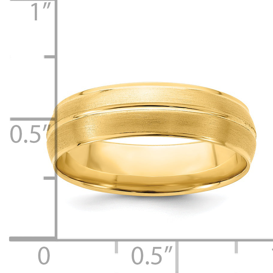14k Yellow Gold 6mm Heavyweight Comfort Fit Brushed/Polished Center Line Wedding Band Size 7