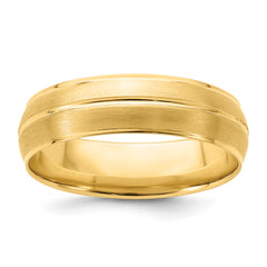 14k Yellow Gold 6mm Standard Weight Comfort Fit Brushed/Polished Center Line Wedding Band Size 13.5