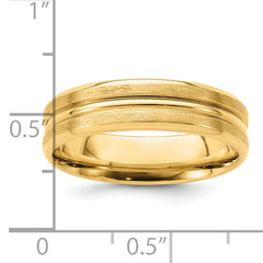 14k Yellow Gold 6mm Heavyweight Comfort Fit Brushed Satin with Center Groove Wedding Band Size 7