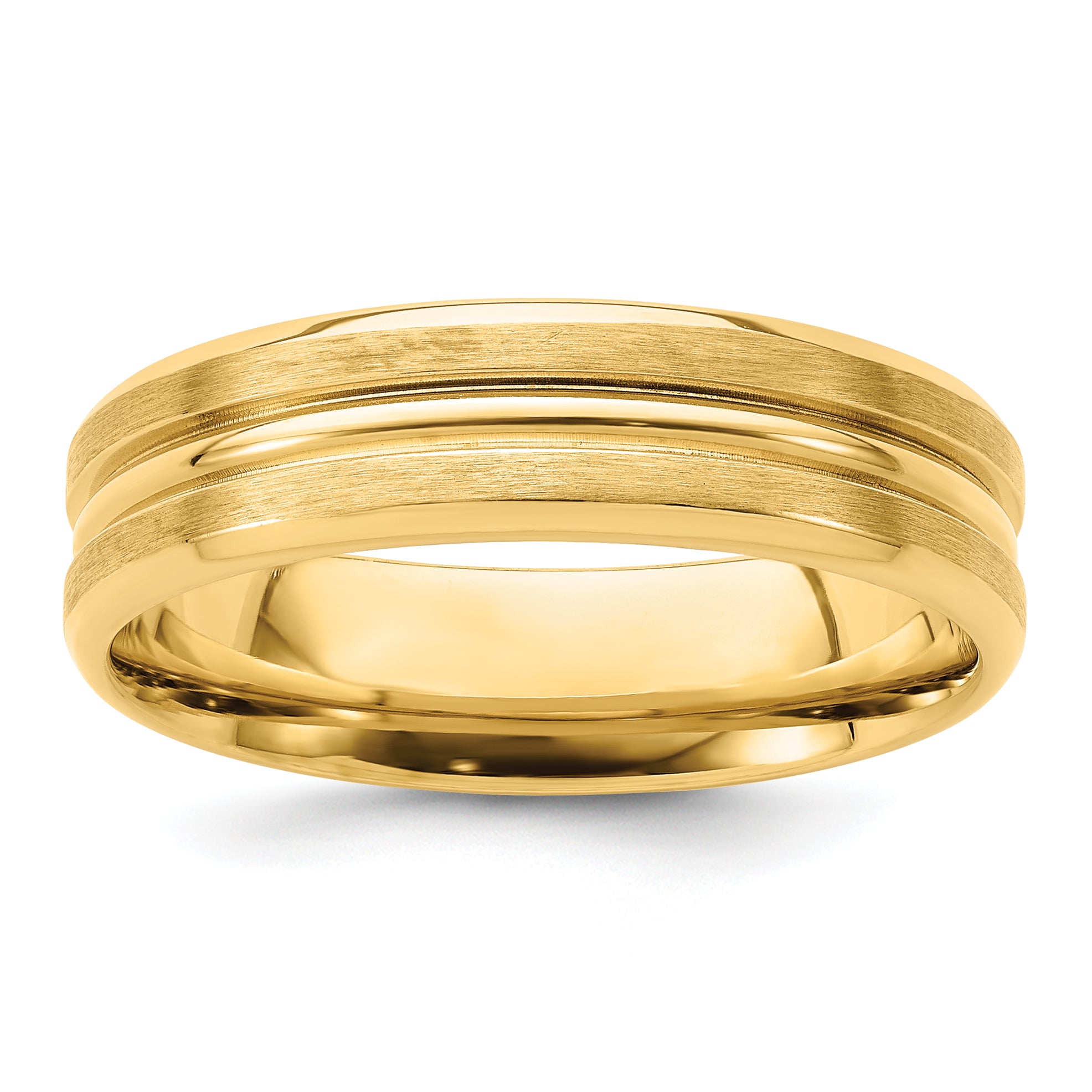 14k Yellow Gold 6mm Standard Weight Comfort Fit Brushed Satin with Center Groove Wedding Band Size 13.5