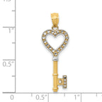 14K With White Rhodium Polished Heart Key Charm