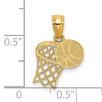 Basketball and Hoop Pendant in 14K Yellow Gold