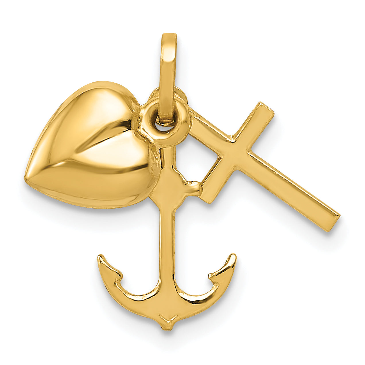 14K Polished Heart Cross Anchor Pendant Main image