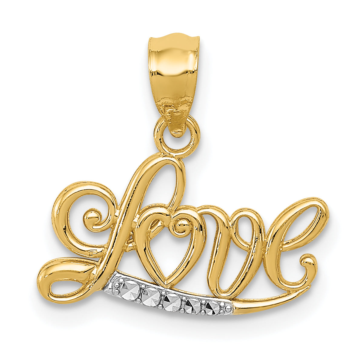 14k w/Rhodium Diamond-cut LOVE Pendant Main image