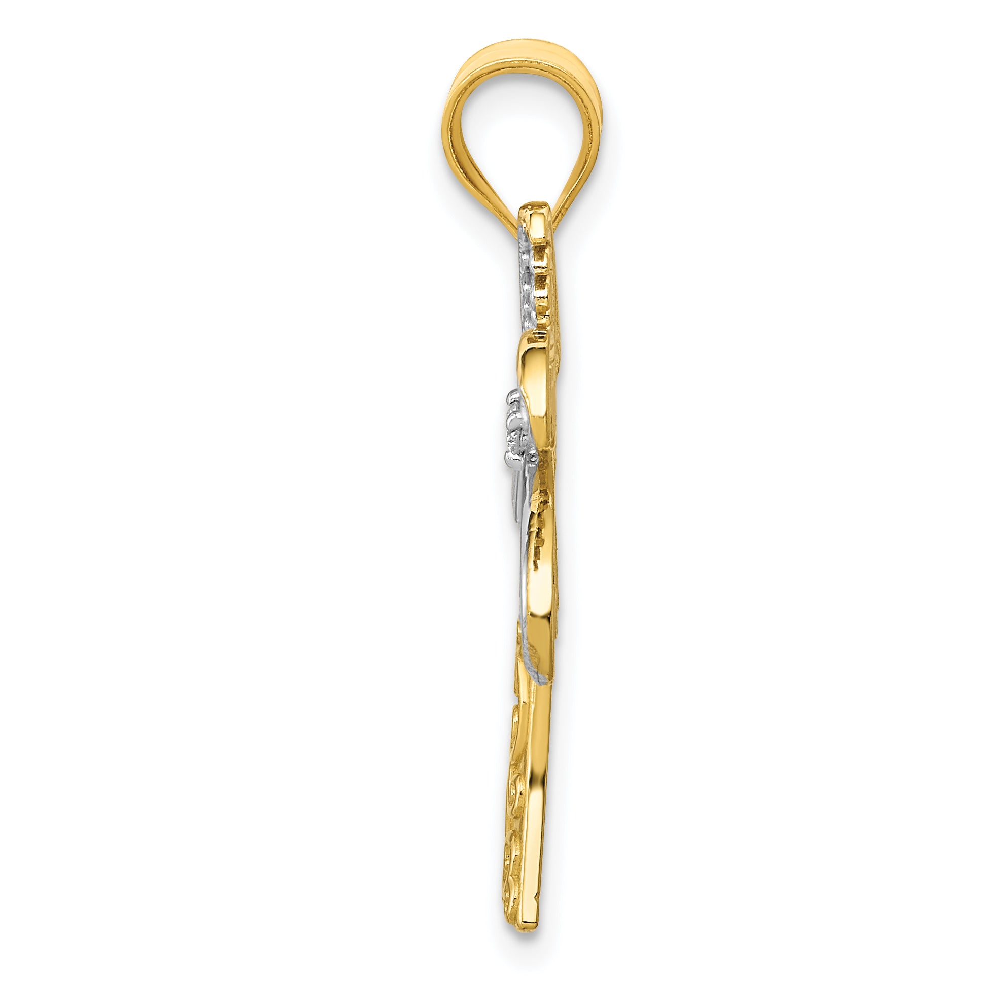 14K With Rhodium Diamond Palm Tree Pendant