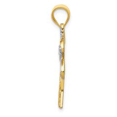 14K With Rhodium Diamond Palm Tree Pendant