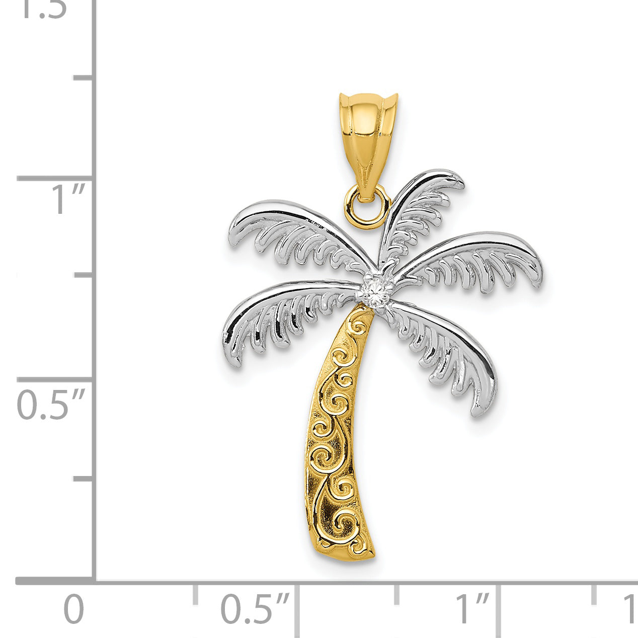 14K With Rhodium Diamond Palm Tree Pendant