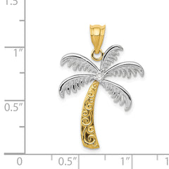 14K With Rhodium Diamond Palm Tree Pendant