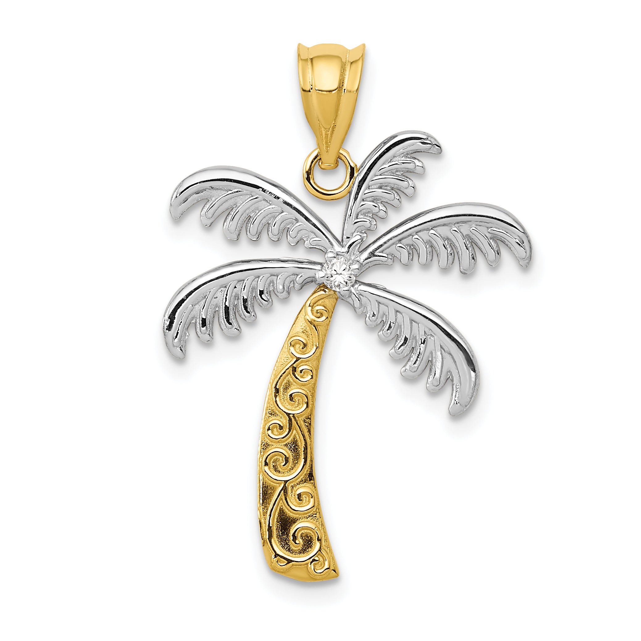 14K w/Rhodium Diamond Palm Tree Pendant Main image