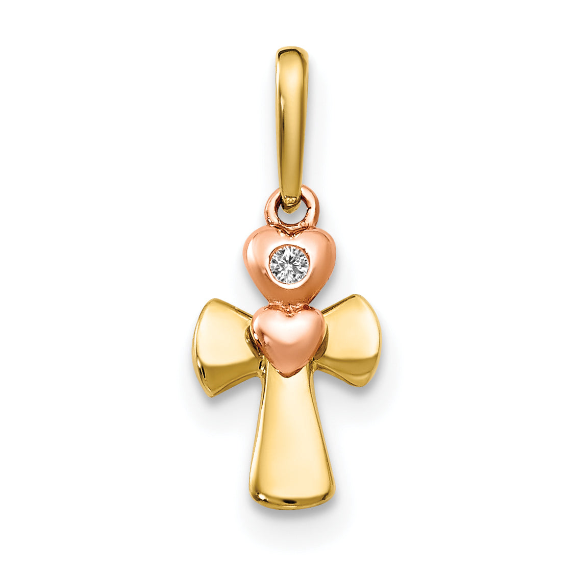 14k Yellow and Rose Gold CZ Children's Cross Heart Pendant Main image