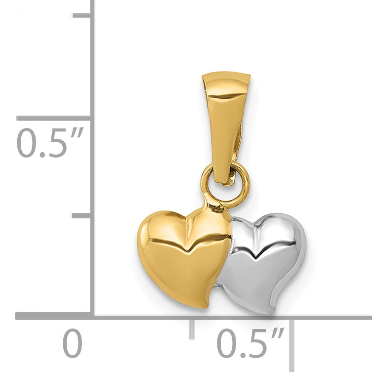 14K with Rhodium Polished Two Heart Pendant