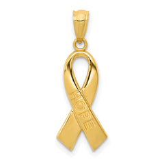 14k Gold Polished HOPE Ribbon Pendant