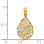 14K Gold Polished & Textured Small Filigree Teardrop Pendant