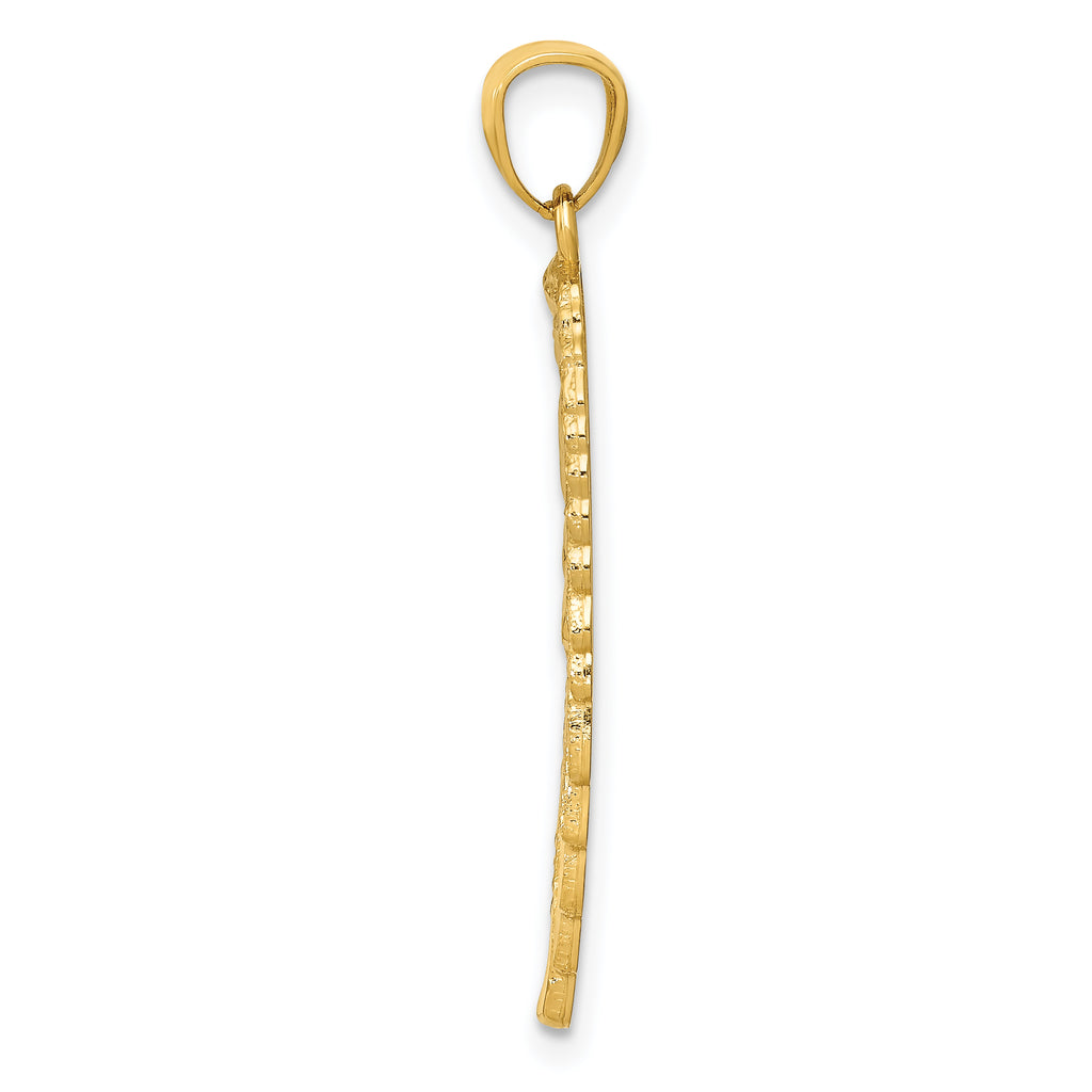 14K Gold Polished & Textured Angel Wing Pendant