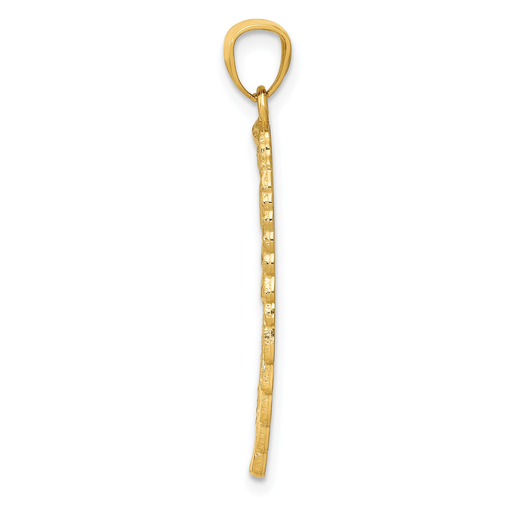 14K Gold Polished & Textured Angel Wing Pendant