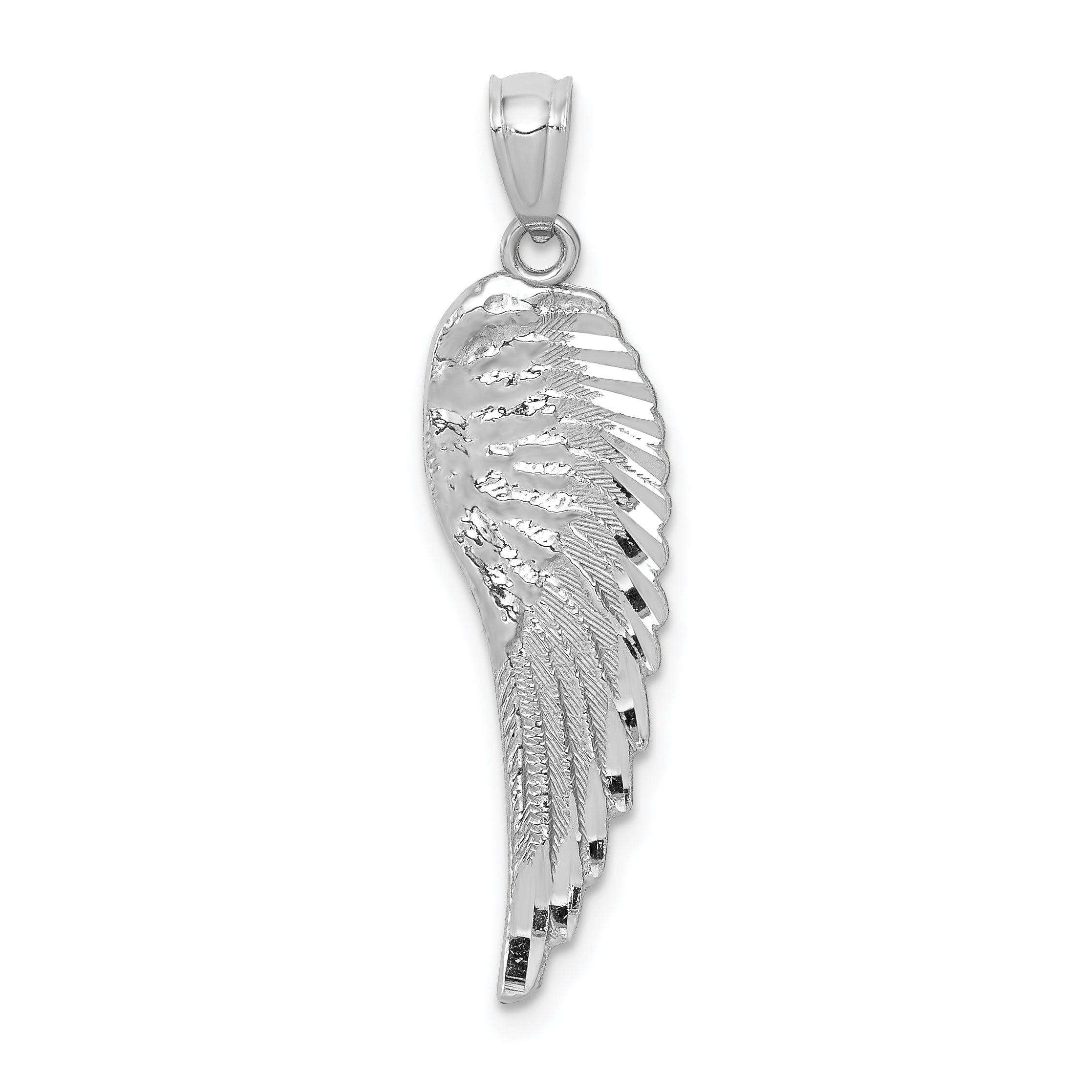 14K White Gold Polished and Textured Angel Wing Pendant Main image